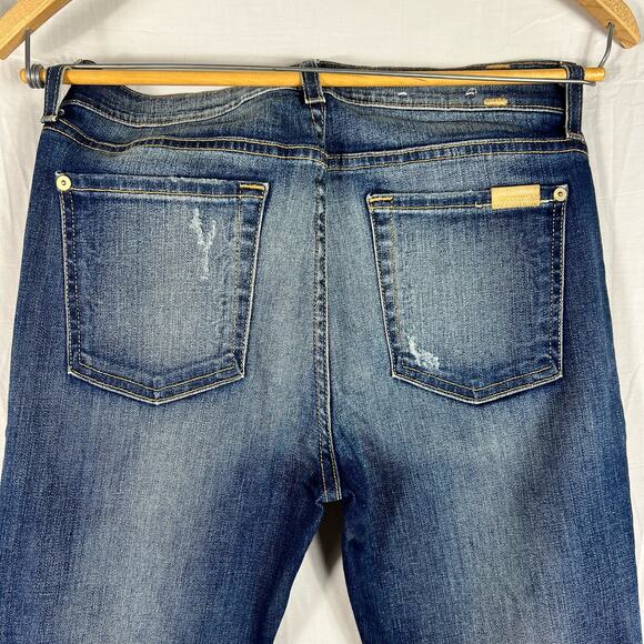 7 For All Mankind Blue Distressed Straight Leg Jeans - Picture 8 of 10